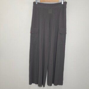 Fuzzi Tulle Mesh Wide Leg Palazzo Cargo Pants Taupe Brown
